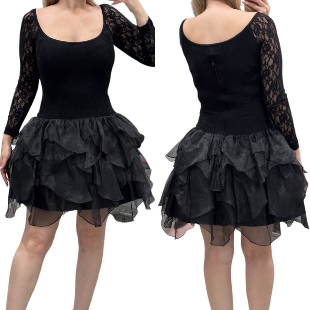 Tadashi Shoji Vintage Drop Waist Scoop Neck Lace Detail Mini Dress Womens Size S